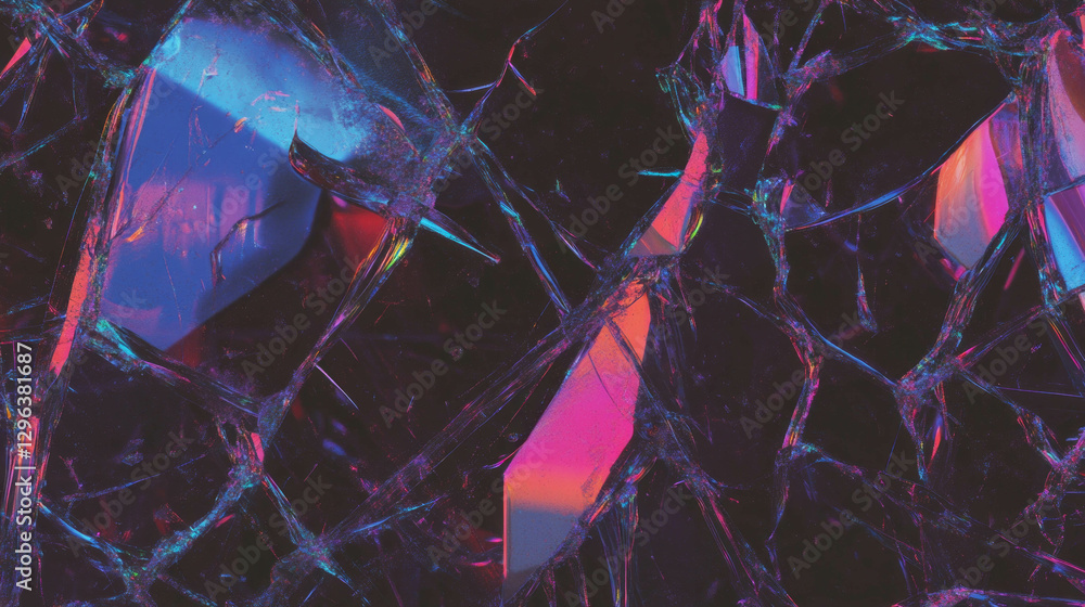Poster vibrant broken glass texture with multicolored light reflections for artistic design