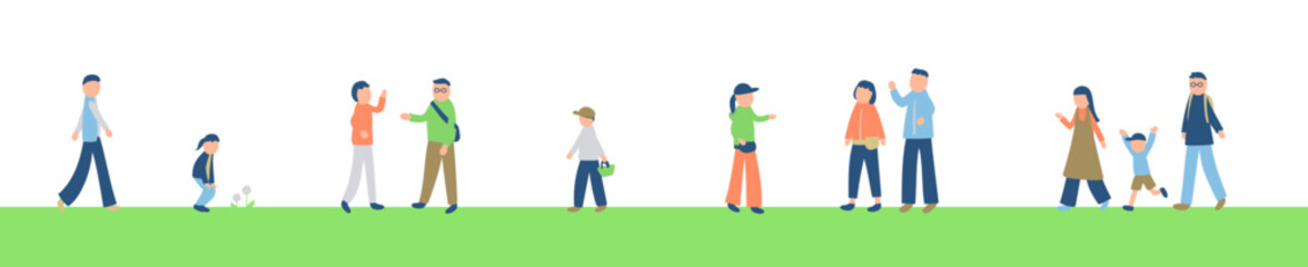 行き交う人々のイラスト