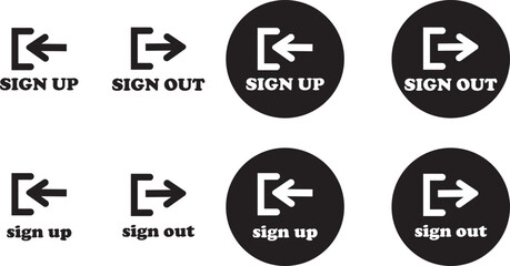 Login and logout icon set Set of sign out, Sign in vector vector collection. Open and close door symbol. Black exit and enter arrow, trendy flat style isolated on transparent background.