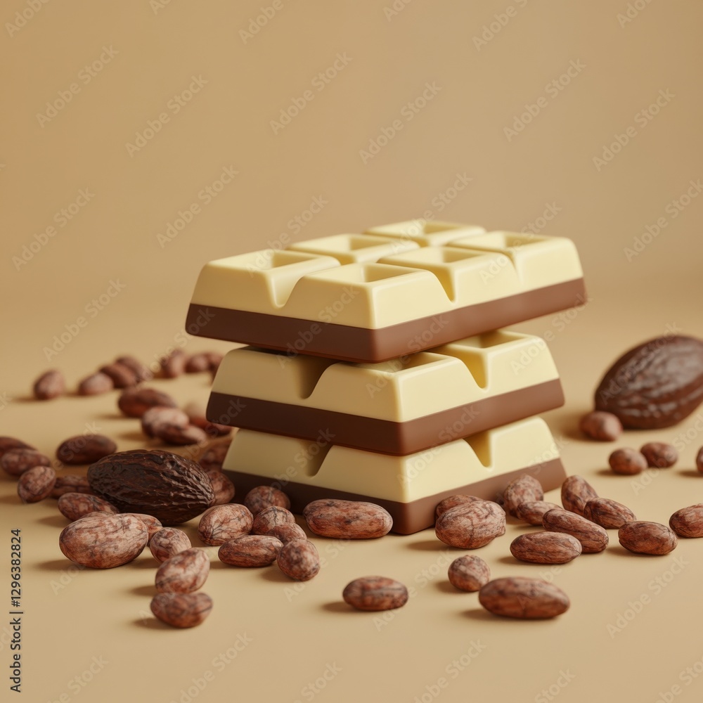 Poster Fresh 3D Render of Cacao Butter with Cocoa Beans on Smooth Background