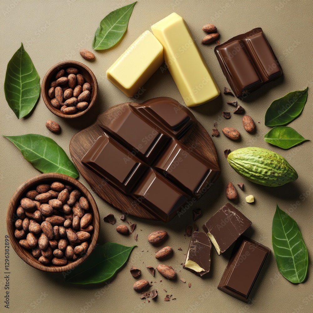 Poster fresh and clean 3d render of cacao butter and cocoa beans