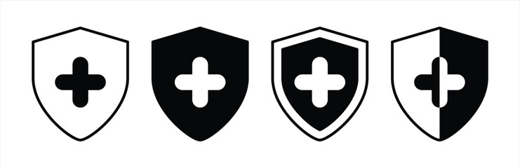 Obraz premium Collection of Shield Icons with Cross Symbols for Protection. Vector Illustration