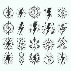 Simple Hand Drawn Lightning Set Icons