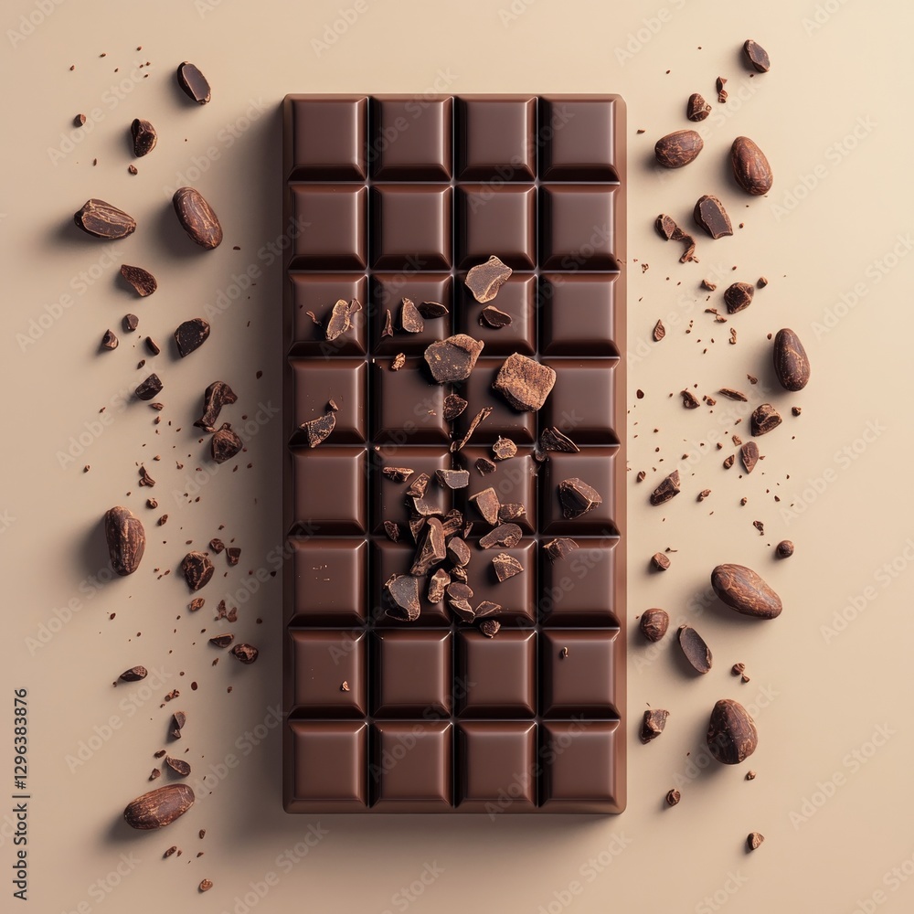 Poster minimalist 3d rendering of a broken chocolate bar with pieces