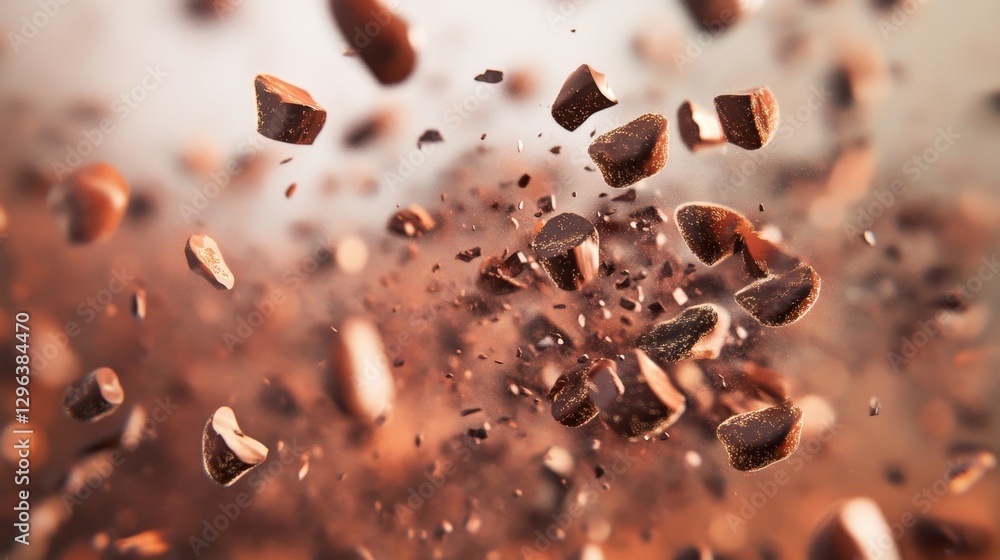 Aufkleber dynamic 3d render of cacao nibs floating in air with texture