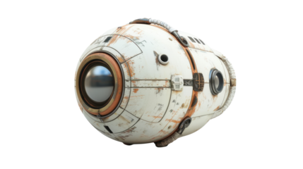 Futuristic damaged probe floating on transparent background