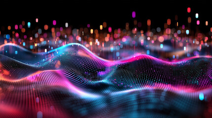 Abstract Digital Waveform Vibrant Pink Blue and Purple Data Stream Background