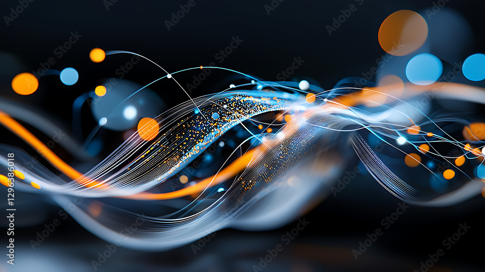 Poster dynamic light waves dancing in digital space abstract visualization colorful environment artistic pe