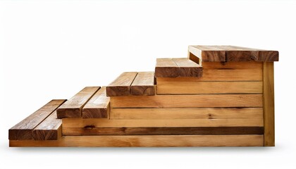 Fototapeta premium high folding wooden stool with steps wooden ladder or stairs step ladder on transparency isolated background
