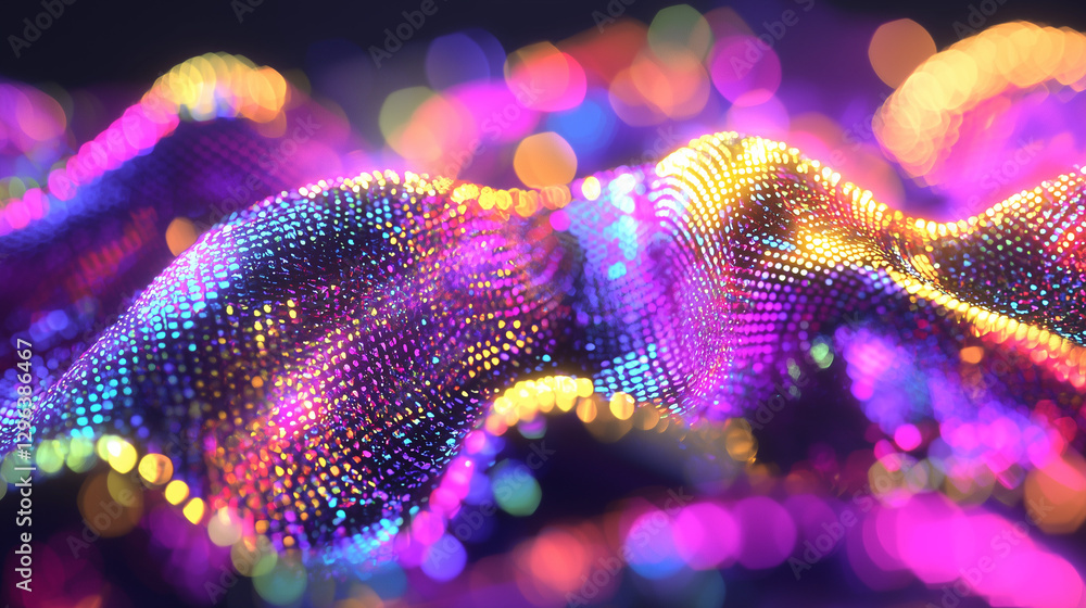 Poster abstract colorful glittering particle wave background vibrant neon lights and shiny texture