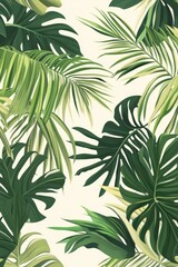 Fototapeta premium Tropical palm leaves pattern for textiles and background design. Green and yellow botanical print with a hint of the sea.