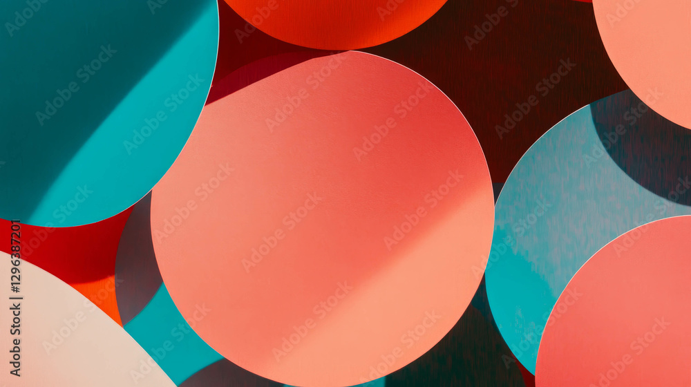 Leinwandbilder geometric pattern of overlapping colorful paper cutout circles for creative background design