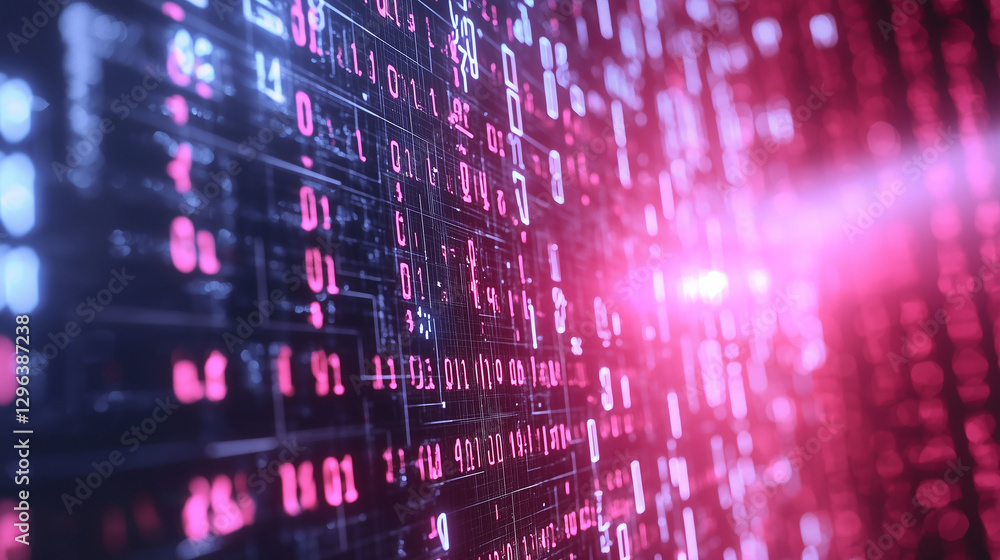Aufkleber abstract digital data stream binary code futuristic technology background pink and blue glowing