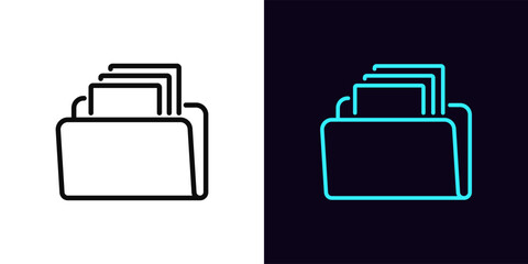 Outline file archive icon, with editable stroke. Digital folder with documents, data storage organize. File management, digital data catalog, document copy repository, database archive. Vector icon