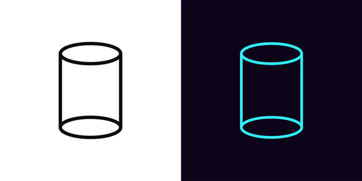 Outline cylinder icon, with editable stroke. Isometric cylinder wireframe, cylindrical shape, abstract geometric figure. Wireframe barrel, cylindrical block, tubular structure and form. Vector icon
