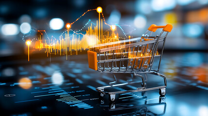 E-commerce growth insights digital marketplace data visualization urban setting aerial view analytics trends