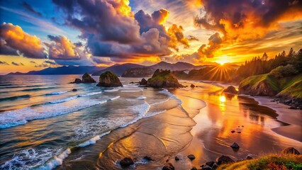 Ecola State Park Beach: Stunning Oregon Coast Sunset with Bokeh