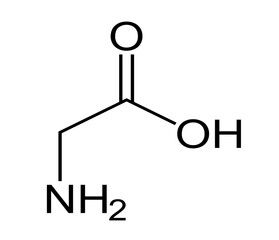 Glycine molecular structure diagram, chemical formula illustration of the simplest amino acid with a single hydrogen side chain