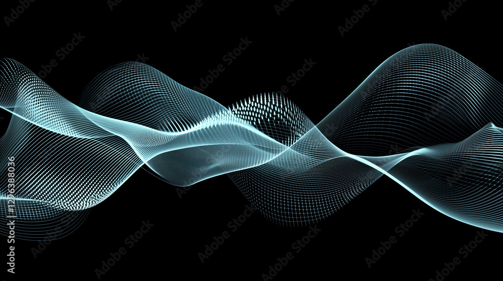 Aufkleber abstract teal wave pattern digital art flowing lines grid technology background