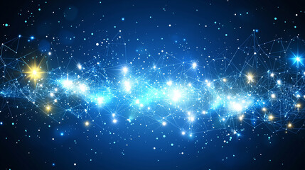 Abstract Digital Network Connection Glowing Stars and Lines Blue Technology Background