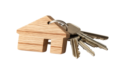 House shaped keychain isolated cutout with transparent background