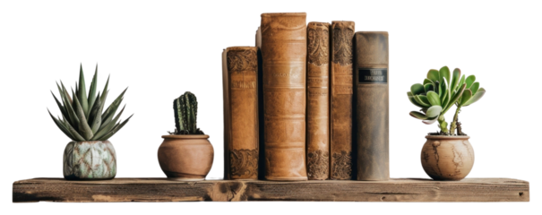 Vintage books with potted succulents