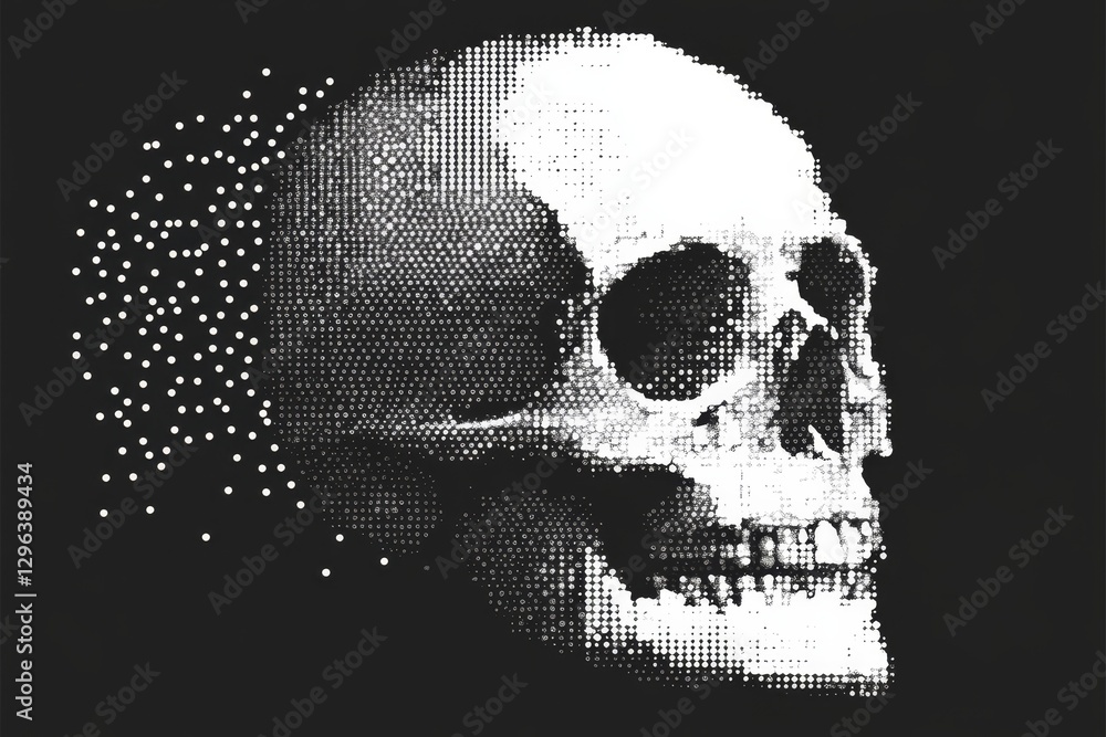 Aufkleber skull design with scattered dots in a monochrome style on a dark background