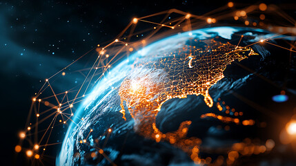 Global connectivity visualization earth digital art outer space aerial view technology and innovation