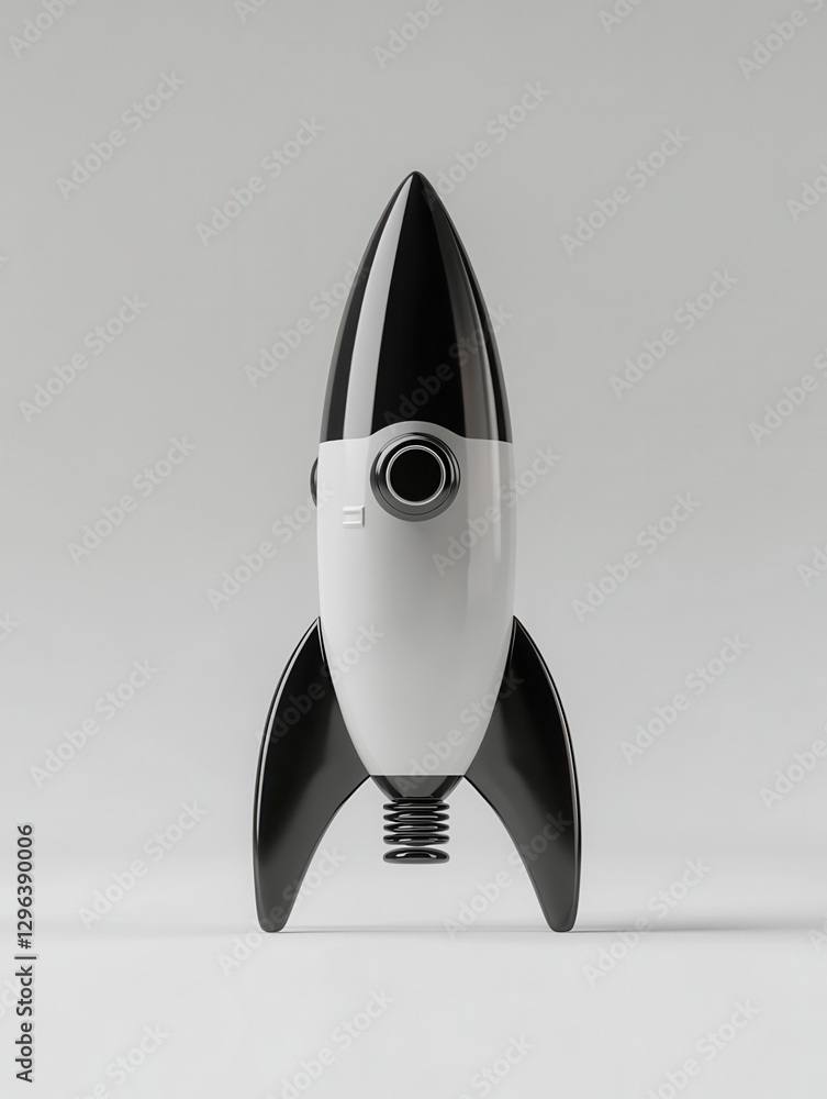 Poster launching rocket on gray background. startup and begin concept. 3d rendering.