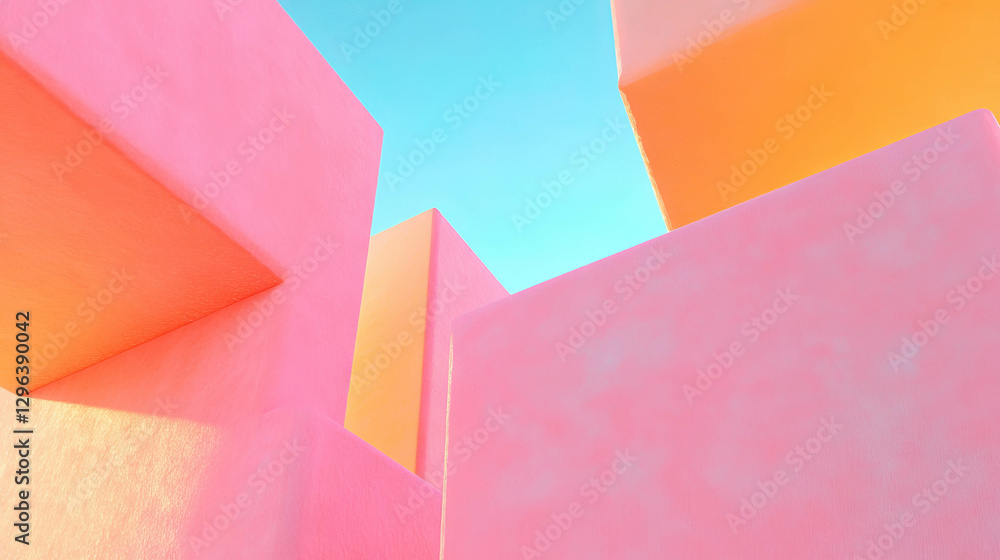 Poster vibrant pastel building blocks in abstract architectural scene for modern design