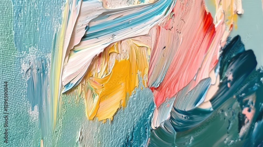 Poster a dynamic abstract oil painting filled with vivid brushstrokes and a striking color spectrum, creati