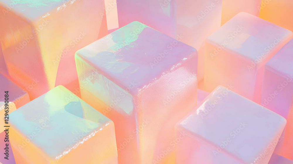 Poster Pastel building blocks texture with iridescent surface for creative design projects