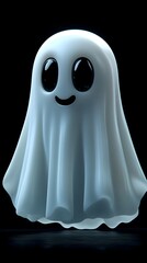 A Smiling White Ghost Character Floats in a Darkened Environment