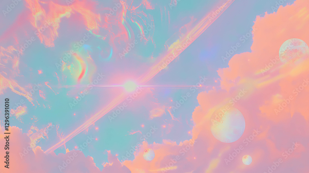 Aufkleber dreamy pastel colored sky with multiple suns and soft clouds background