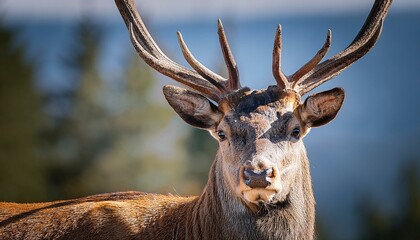 majestic deer close up with antlers