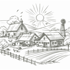 Obraz premium Detailed Farm Landscape Sketch 0111