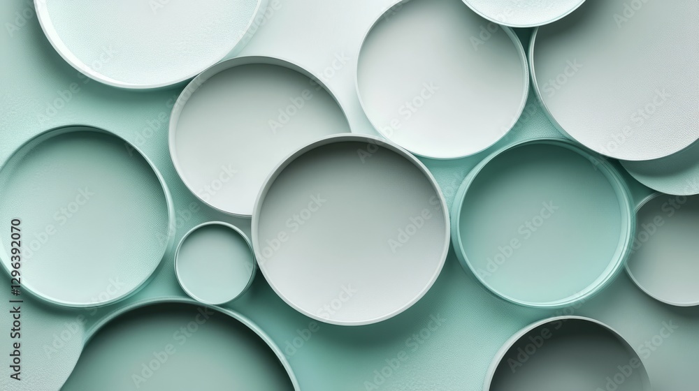 Poster a collection of overlapping circular shapes in various sizes