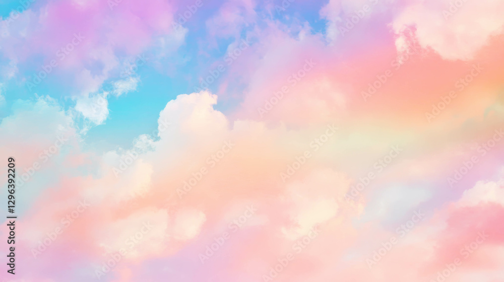 Poster dreamy pastel rainbow gradient background with soft clouds for creative design