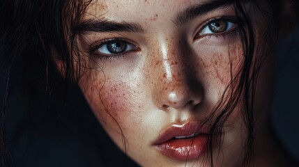 A captivating portrait, capturing the essence of beauty through a lens that reveals the intricate details of a face and the subtle expressions that convey a story.