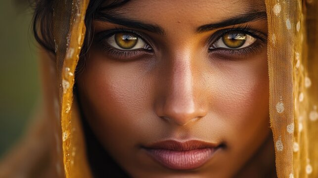 A captivating portrait, capturing the essence of beauty through a lens that reveals the intricate details of a face and the subtle expressions that convey a story.