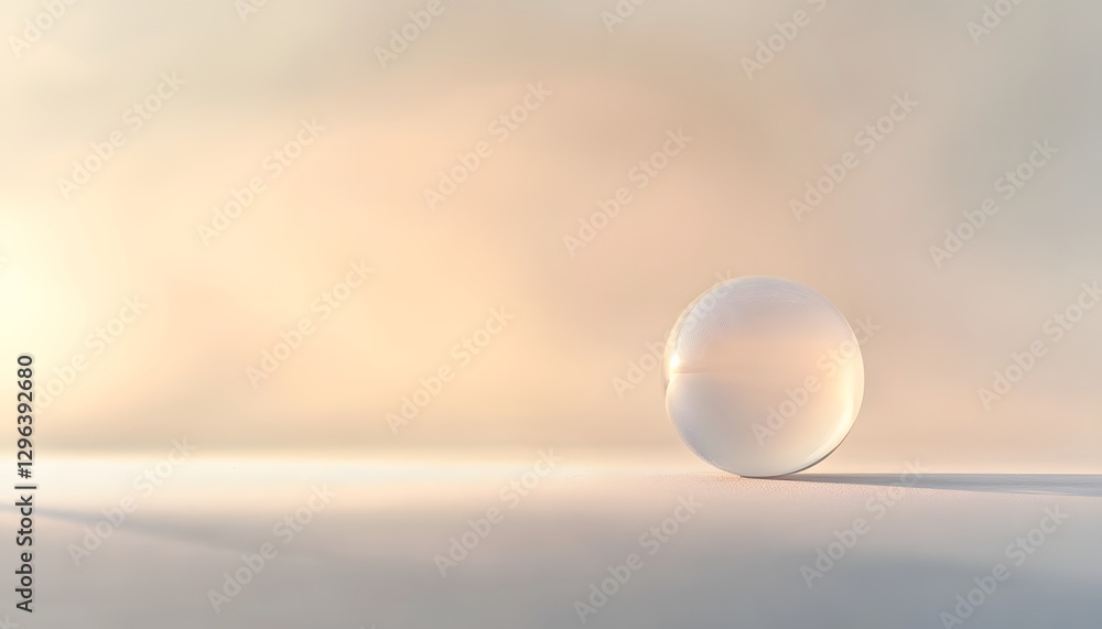 Poster reflective transparent sphere resting on a smooth light surface