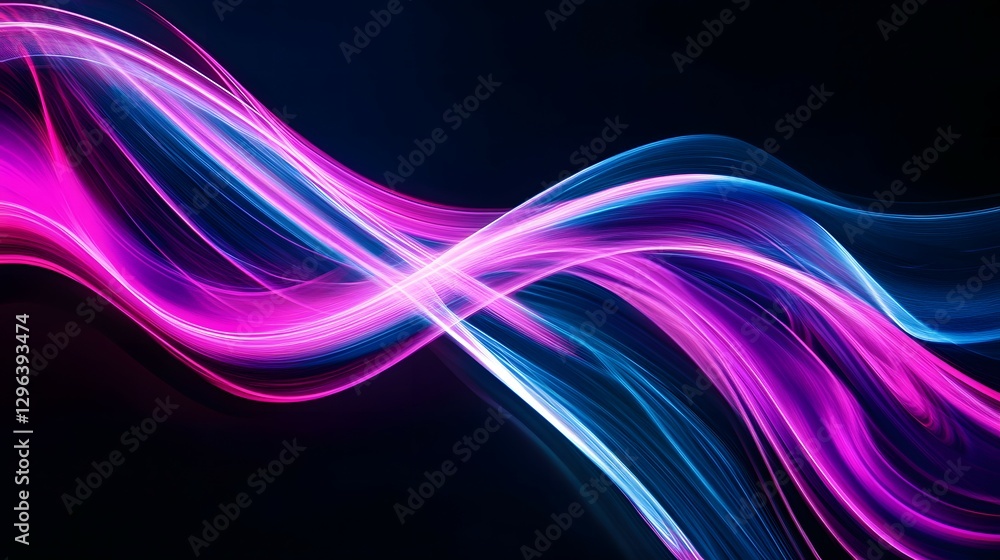 Aufkleber abstract light painting background with neon pink and blue lines on a black canvas, creating dynamic