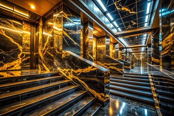Fototapeta premium Elegant Black & Gold Marble Texture: Abstract Flowing Lines Background