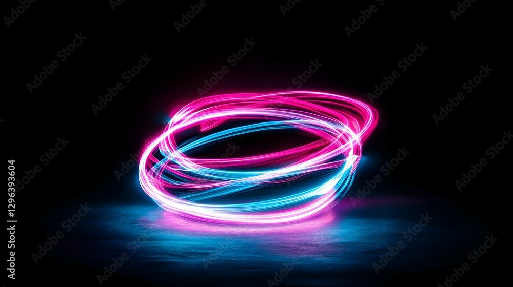 Aufkleber abstract light painting background with neon pink and blue lines on a black canvas, creating dynamic
