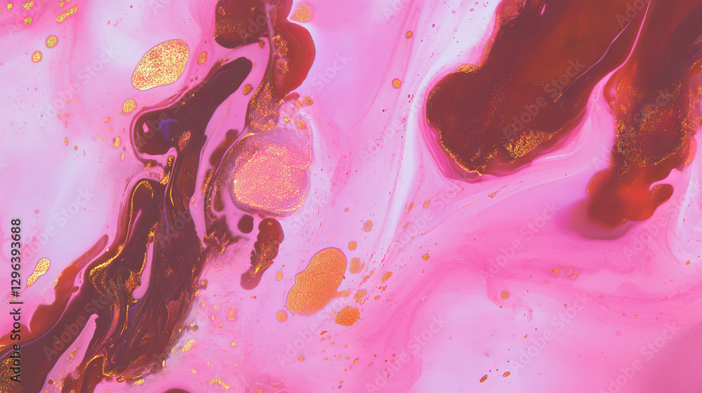 Poster abstract artistic background with pink ink blot and brown splatter design for creative projects