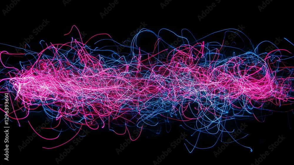 Aufkleber abstract light painting background with neon pink and blue lines on a black canvas, creating dynamic