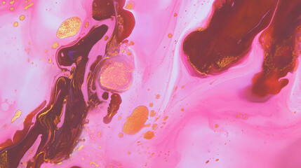 Abstract artistic background with pink ink blot and brown splatter design for creative projects