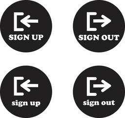 Login and logout icon set Set of sign out, Sign in vector vector collection. Open and close door symbol. Black exit and enter arrow, trendy flat style isolated on transparent background.