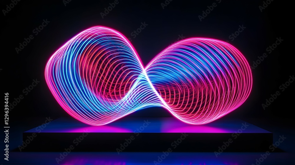 Poster abstract light painting background with neon pink and blue lines on a black canvas, creating dynamic