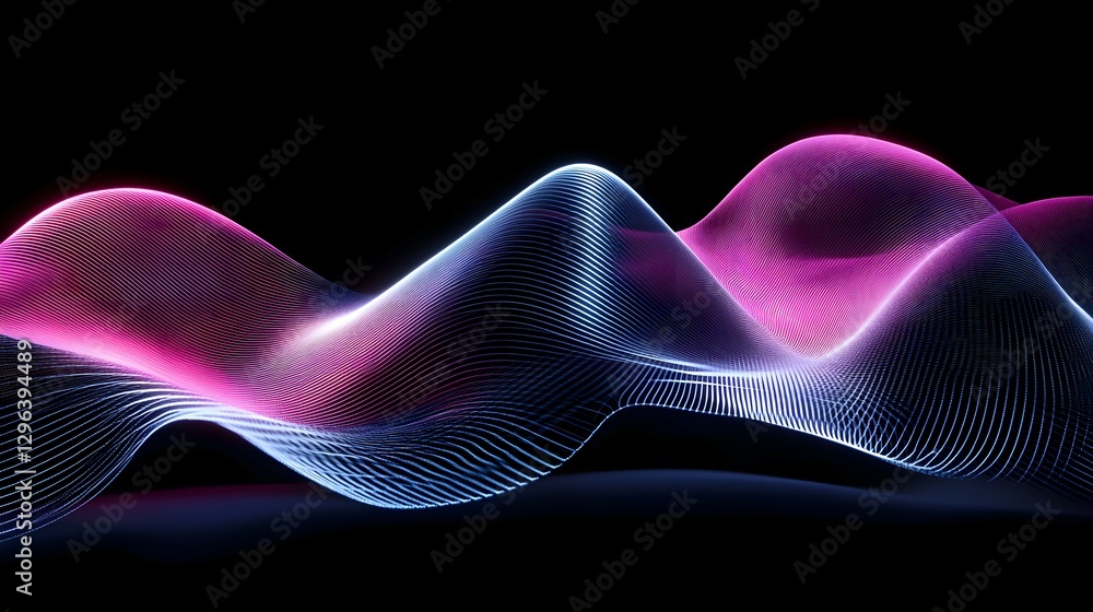 Poster abstract light painting background with neon pink and blue lines on a black canvas, creating dynamic